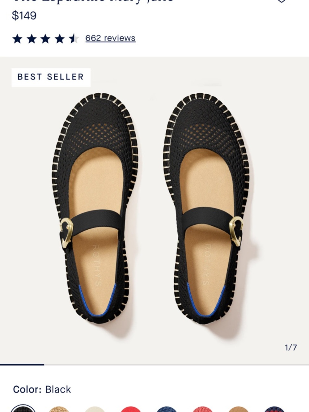 Rothy’s The Espadrille Mary Jane black NWOB 7.5